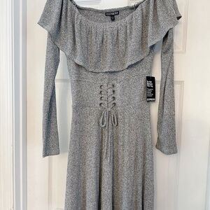 Off-The-Shoulder, Gray Sweater Dress from Express